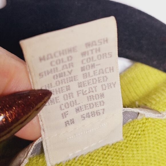 Vintage 90s Express Tricot Collar Cardigan Sweater Boxy Chartreuse Medium Grunge - Picture 4 of 10